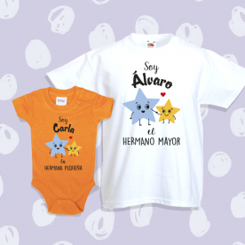 Body + Camiseta Niño a cojunto "somos hermanos pequeño y mayor" Conjunto Body + Niño