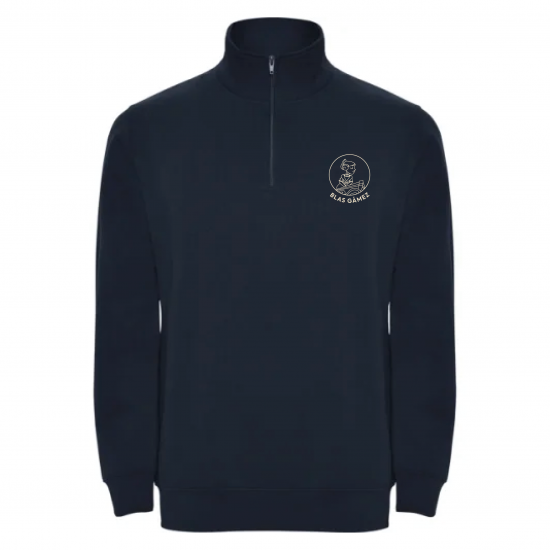 SUDADERA MEDIA CREMALLERA ADULTO UNISEX BLAS GÁMEZ ESCUDO BEIG AZUL MARINO + NOMBRE